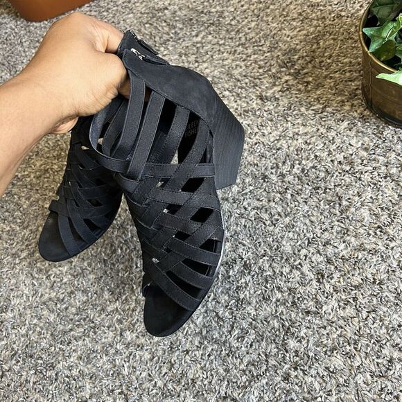 Eileen Fisher Oodle Black Nubuck Stretch Open Toe Caged Strappy Sandals Size 7.5 - Picture 6 of 10